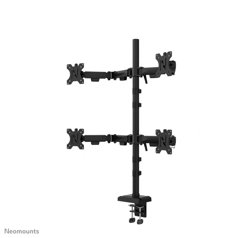 Braço de monitor quádruplo Neomounts DS60-600BL2-2 para ecrãs de 10–32 polegadas, VESA 75x75–100x100, capacidade máx. 8 kg, fixação/passagem pela mesa, preto