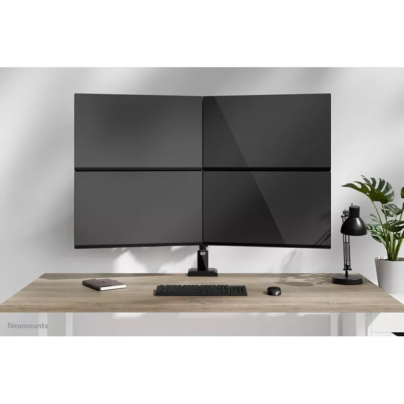 Braço de monitor quádruplo Neomounts DS60-600BL2-2 para ecrãs de 10–32 polegadas, VESA 75x75–100x100, capacidade máx. 8 kg, fixação/passagem pela mesa, preto