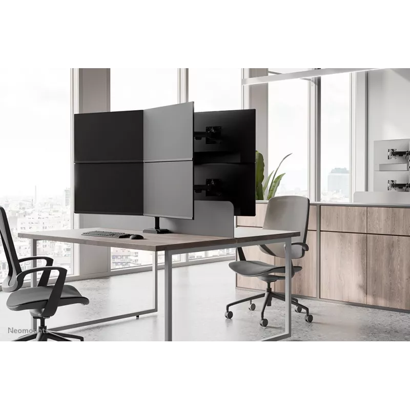 Braço de monitor quádruplo Neomounts DS60-600BL2-2 para ecrãs de 10–32 polegadas, VESA 75x75–100x100, capacidade máx. 8 kg, fixação/passagem pela mesa, preto