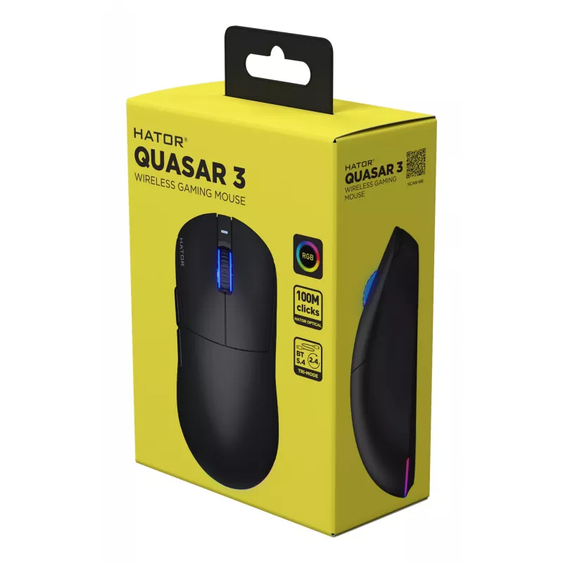 Rato gaming HATOR Quasar 3 Wireless ambidestro RF Wireless + Bluetooth + USB Type-A ótico 12000 DPI