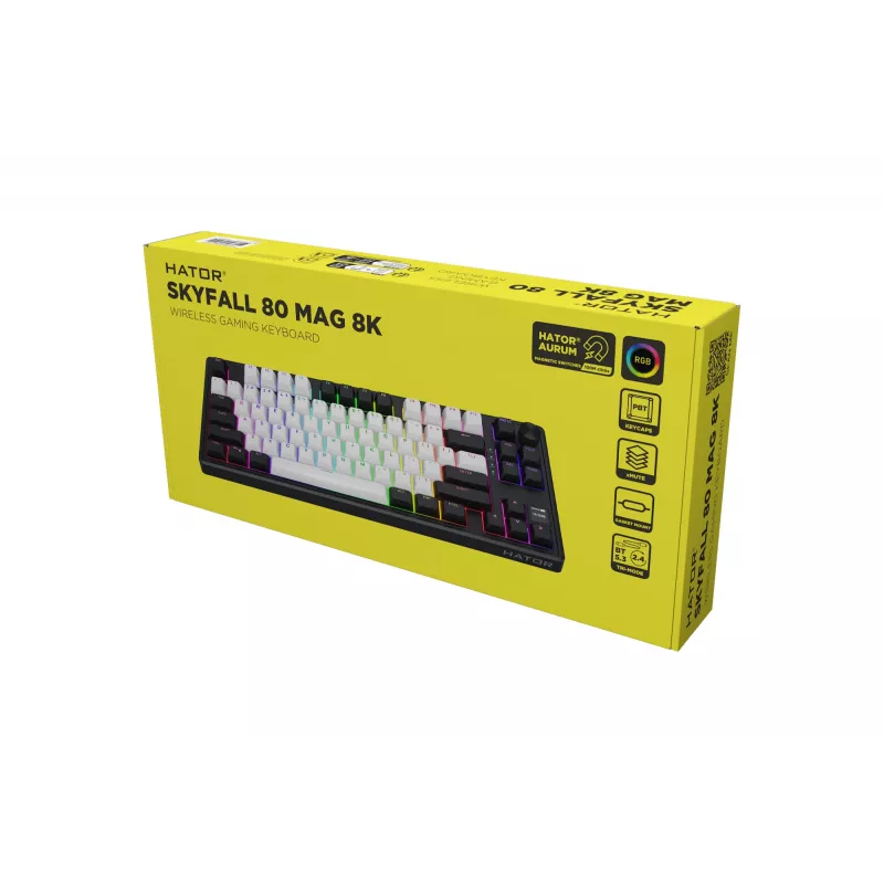 Teclado gaming sem fios HATOR Skyfall 80 MAG ULTIMA 8K USB + RF Wireless + Bluetooth QWERTY US English preto, branco