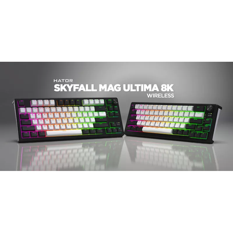 Teclado gaming sem fios HATOR Skyfall 80 MAG ULTIMA 8K USB + RF Wireless + Bluetooth QWERTY US English preto, branco