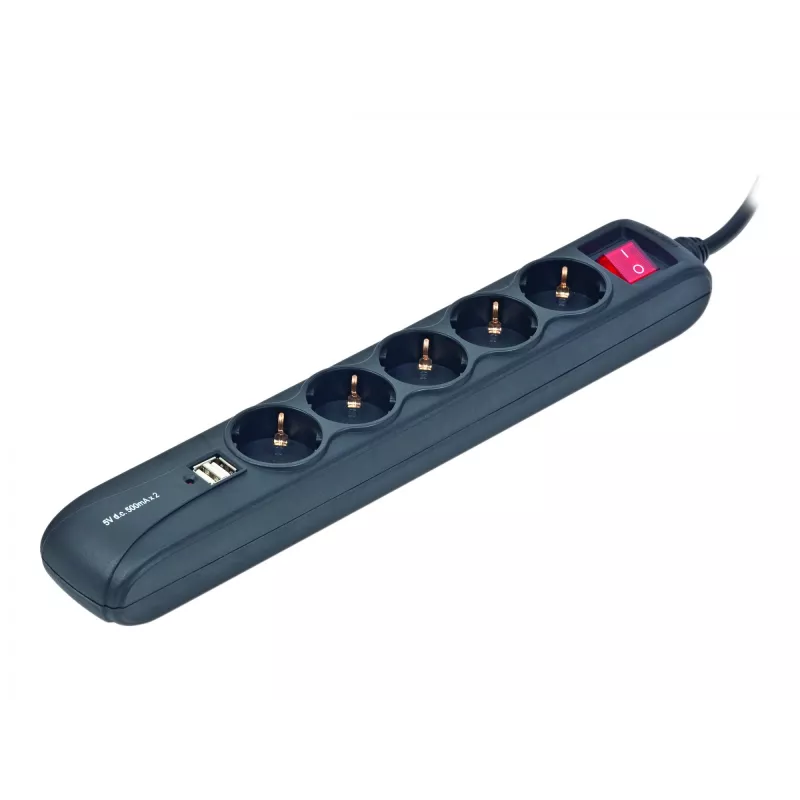 Extensão de cabo de alimentação 1,5m/5 tomadas +2USB SPG5-U2-5 Gembird