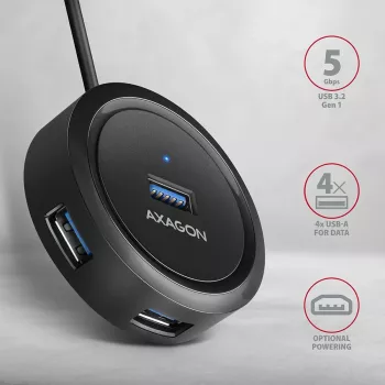 Hub AXAGON HUE-P1AL 4 portas USB 3.2 Gen 1 REDONDO