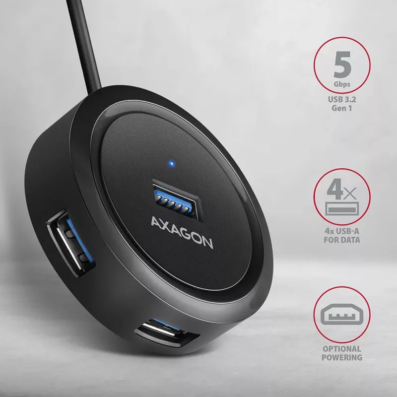 Hub AXAGON HUE-P1AL 4 portas USB 3.2 Gen 1 REDONDO