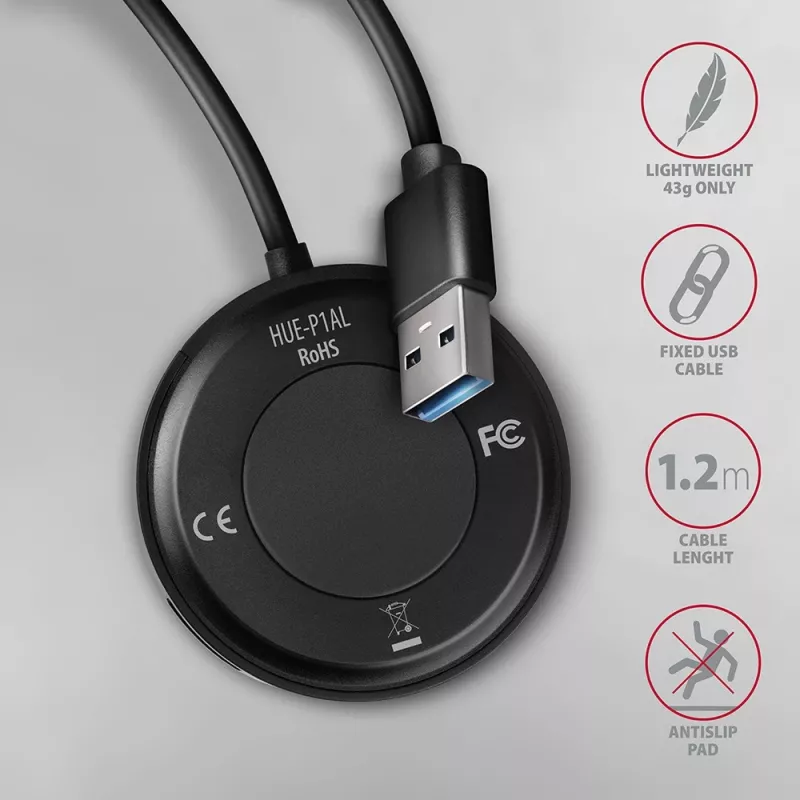 Hub AXAGON HUE-P1AL 4 portas USB 3.2 Gen 1 REDONDO