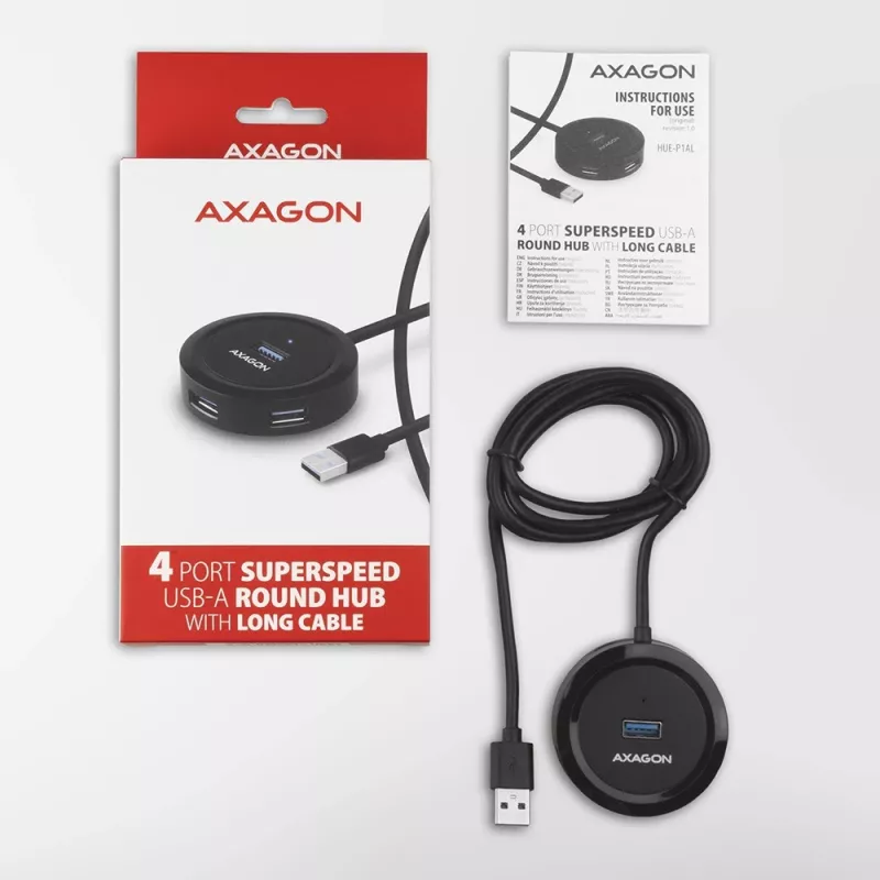 Hub AXAGON HUE-P1AL 4 portas USB 3.2 Gen 1 REDONDO
