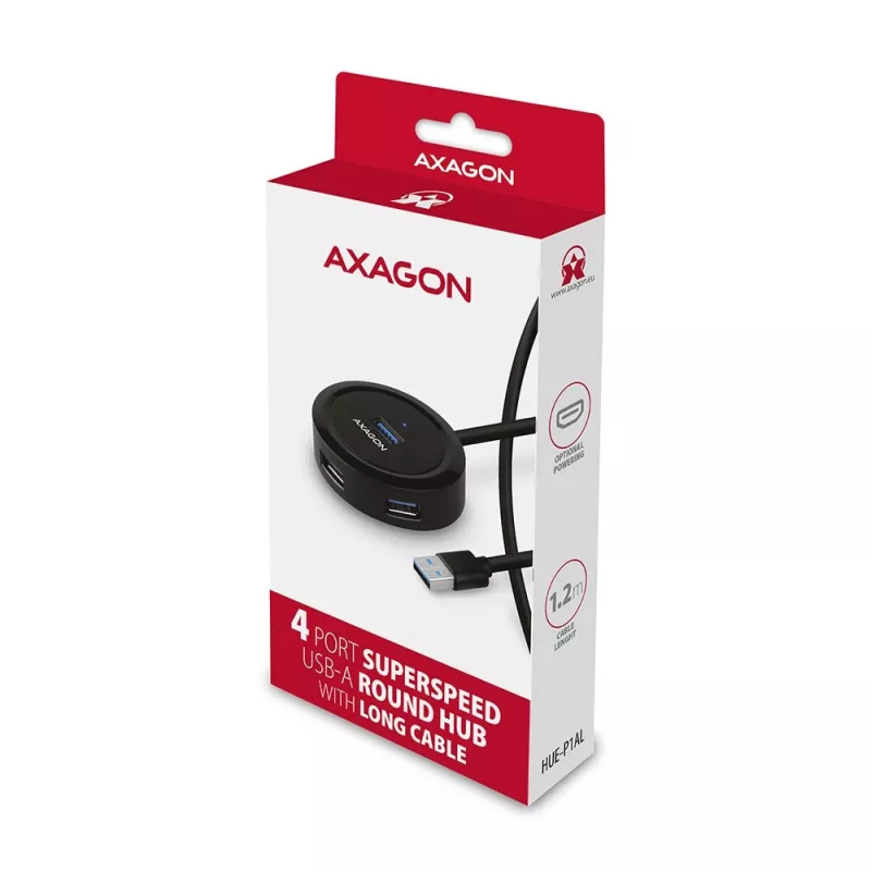 Hub AXAGON HUE-P1AL 4 portas USB 3.2 Gen 1 REDONDO