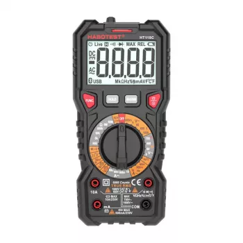 Multímetro digital com lanterna Habotest HT118C, True RMS, NCV, teste de pilhas