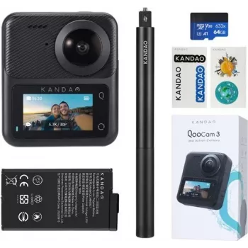 Action cam KanDao QooCam 3 Travel Combo – gravação 360°, vídeo 4K, suporte 3D