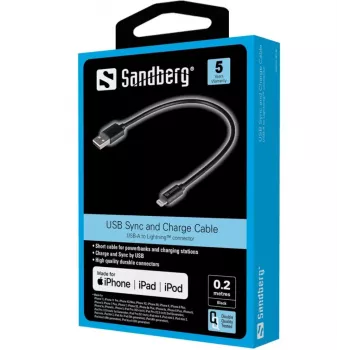 Adaptador SANDBERG Lightning - USB macho para Lightning macho - 20 cm - Preto - para Apple iPad/iPhone/iPod (Lightning)