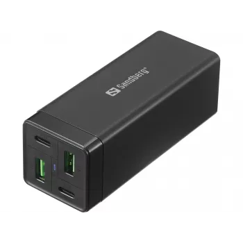Fonte de alimentação SANDBERG - 65 Watt - 3,25 A - PD, QC - 4 portas de saída (2 x USB, 2 x USB-C)