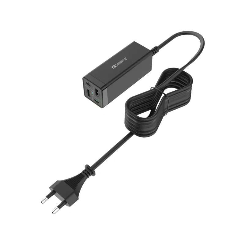 Fonte de alimentação SANDBERG - 65 Watt - 3,25 A - PD, QC - 4 portas de saída (2 x USB, 2 x USB-C)