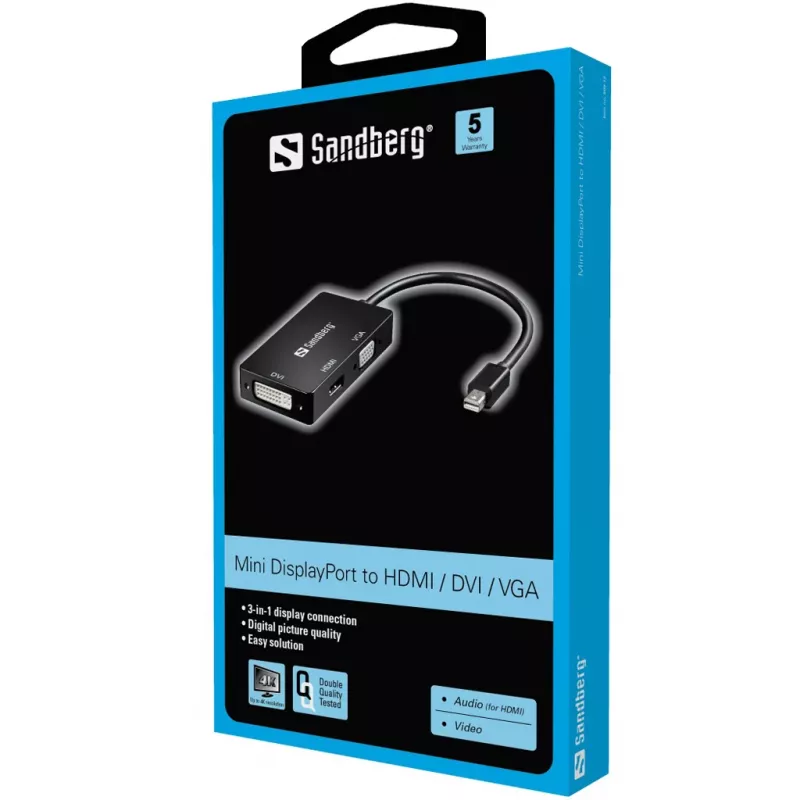 Adaptador SANDBERG MiniDPHDMI+DVI+VGA - conversor de vídeo