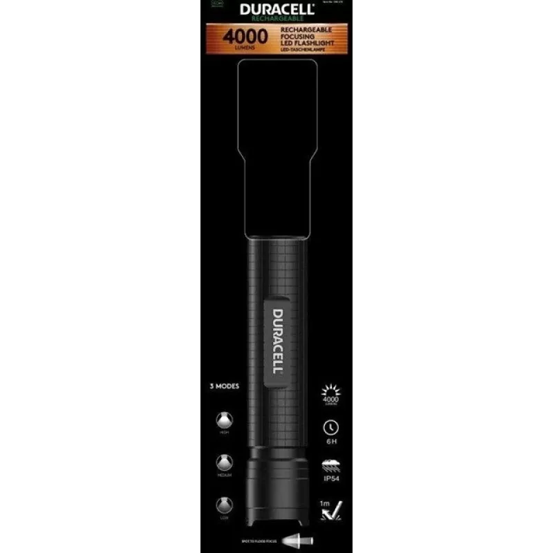 Lanterna Duracell DF4000R preta – lanterna recarregável, design compacto