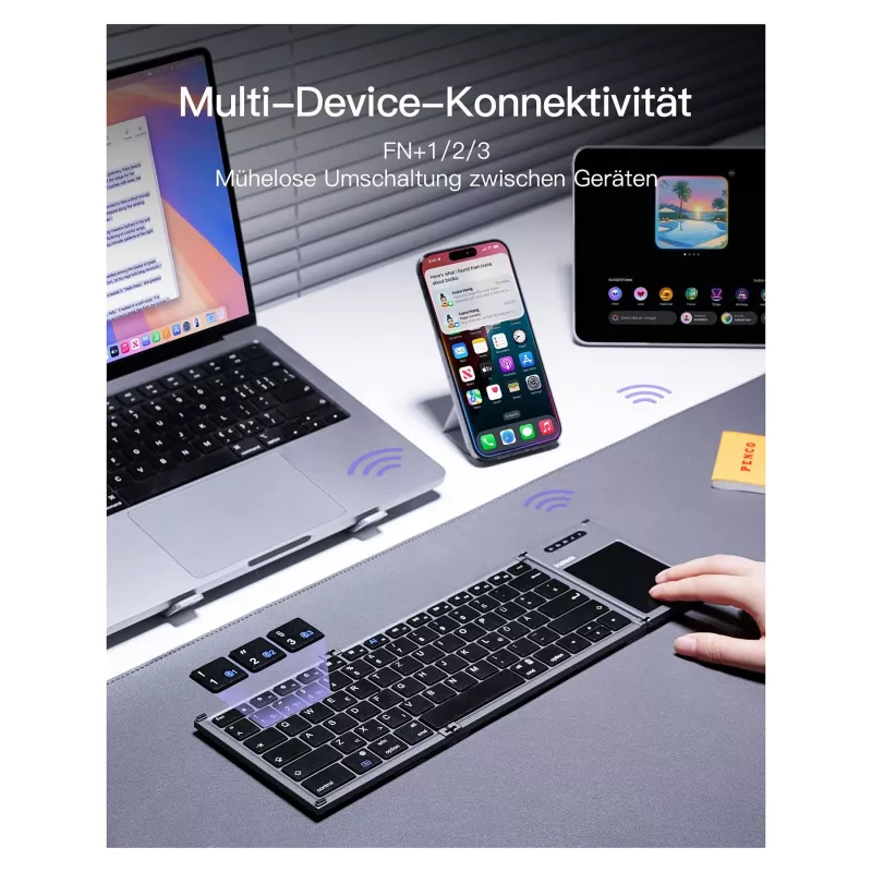Teclado Inateck KB06101_STEEL GRAY Home RF Wireless + Bluetooth QWERTZ inglês preto