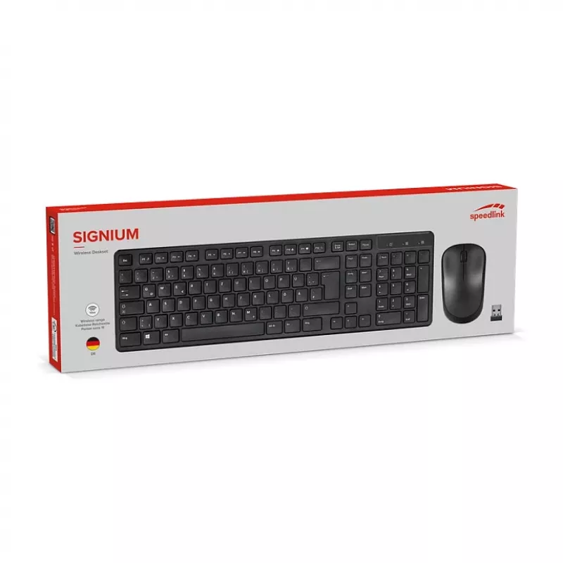 Conjunto de secretária sem fios Speedlink SIGNIUM SL-640303-BK preto — layout DE, teclado e rato sem fios