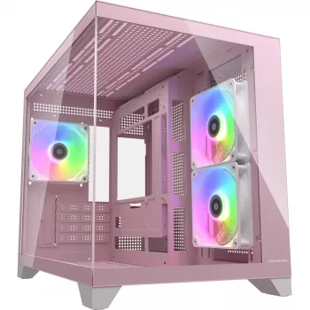Caixa de PC mini-torre Cougar FV150 ARGB – rosa, suporta 2x ventoinhas laterais de 120/140 mm, 1x 120 mm traseira, HDD de 2,5