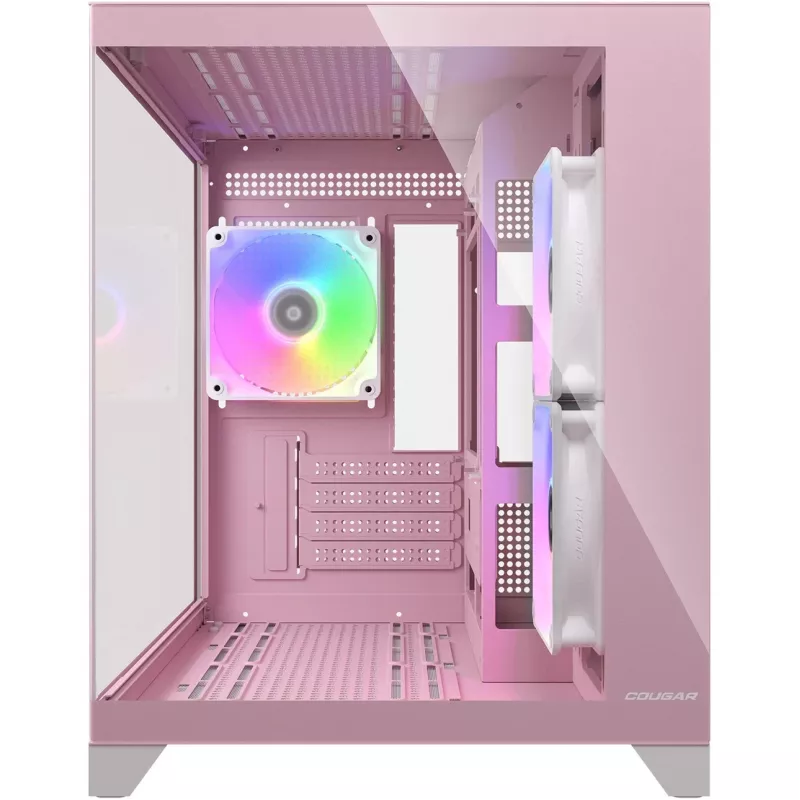 Caixa de PC mini-torre Cougar FV150 ARGB – rosa, suporta 2x ventoinhas laterais de 120/140 mm, 1x 120 mm traseira, HDD de 2,5