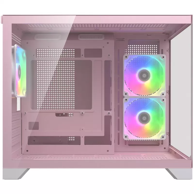 Caixa de PC mini-torre Cougar FV150 ARGB – rosa, suporta 2x ventoinhas laterais de 120/140 mm, 1x 120 mm traseira, HDD de 2,5