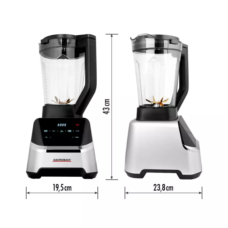 Batedeira de mesa GASTROBACK Mix & Soup (2000 W, 2 L, recipiente Tritan, lâminas de titânio, controlo tátil, preto/aço inoxidável)