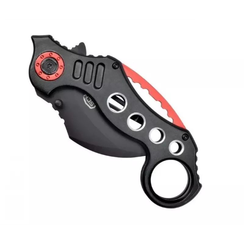 Faca karambit de bolso SCK K29 – Lâmina fixa, cabo preto e vermelho