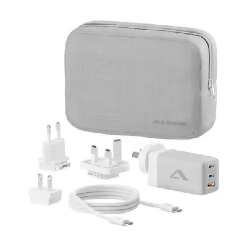 Carregador de interior ALOGIC WCM3X67G para smartphones e tablets, 110–240 V, 2× USB‑C, cinzento/branco