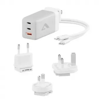 Carregador de interior ALOGIC WCM3X67G para smartphones e tablets, 110–240 V, 2× USB‑C, cinzento/branco