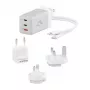 Carregador de interior ALOGIC WCM3X67G para smartphones e tablets, 110–240 V, 2× USB‑C, cinzento/branco