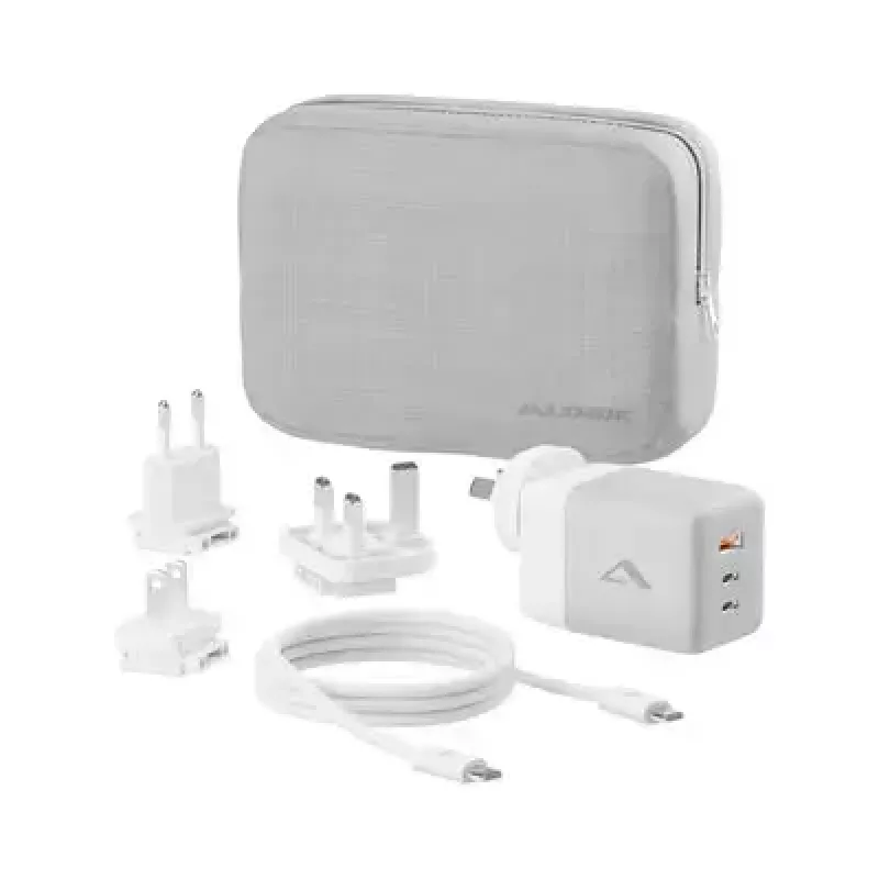 Carregador móvel ALOGIC WCM3X100G — Carregador AC de interior para smartphone e tablet, 2x USB-C, 100–240V, Branco