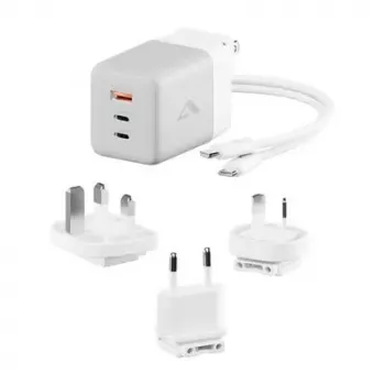Carregador móvel ALOGIC WCM3X100G — Carregador AC de interior para smartphone e tablet, 2x USB-C, 100–240V, Branco