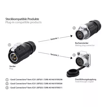 Conector de cabo Alcasa IC01-20P202 S1 corrente 2 polos preto