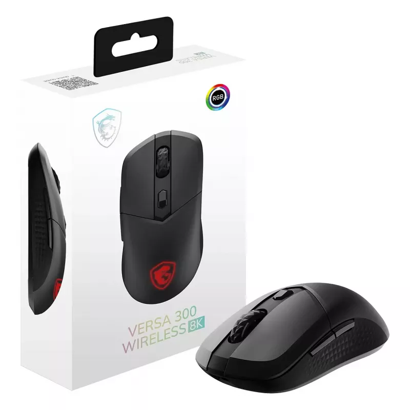 Rato gaming MSI VERSA 300 WIRELESS 8K, ambidestro, ótico, 2600 DPI, 6 botões, preto