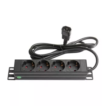 Good Connections Régua de tomadas 10 - 1HE - Ficha C14 para 4x tomada com proteção infantil - Perfil de alumínio - preto