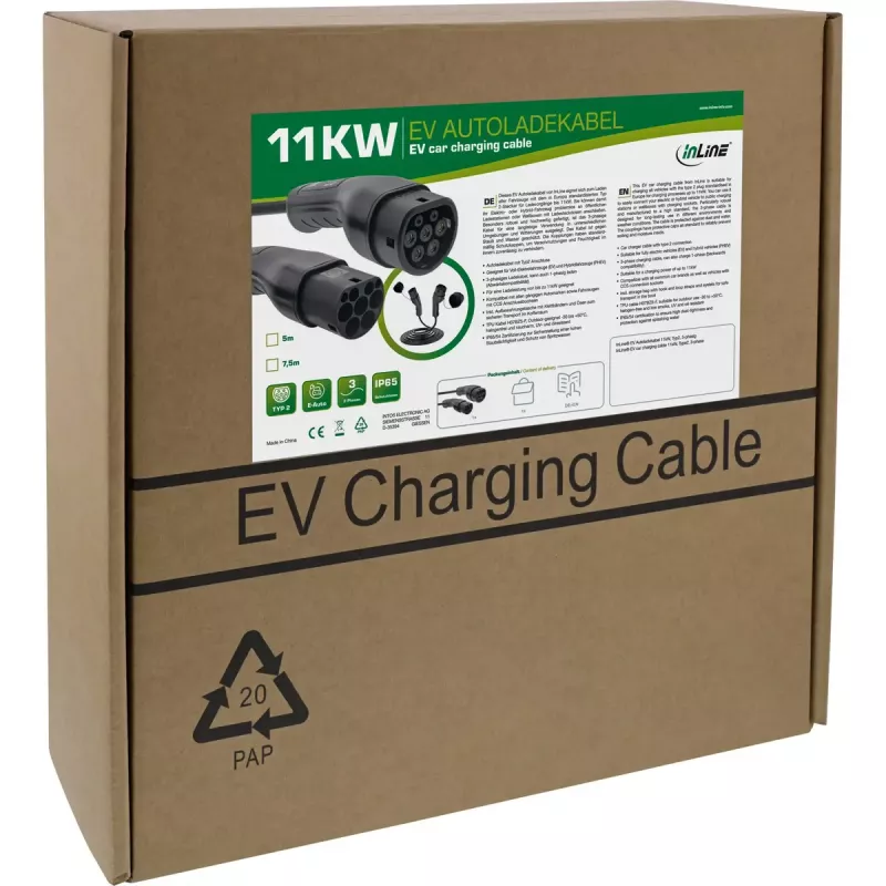 InLine 16270I Cabo de carregamento Tipo 2 para veículos elétricos, 11 kW, 3 fases, 10 m