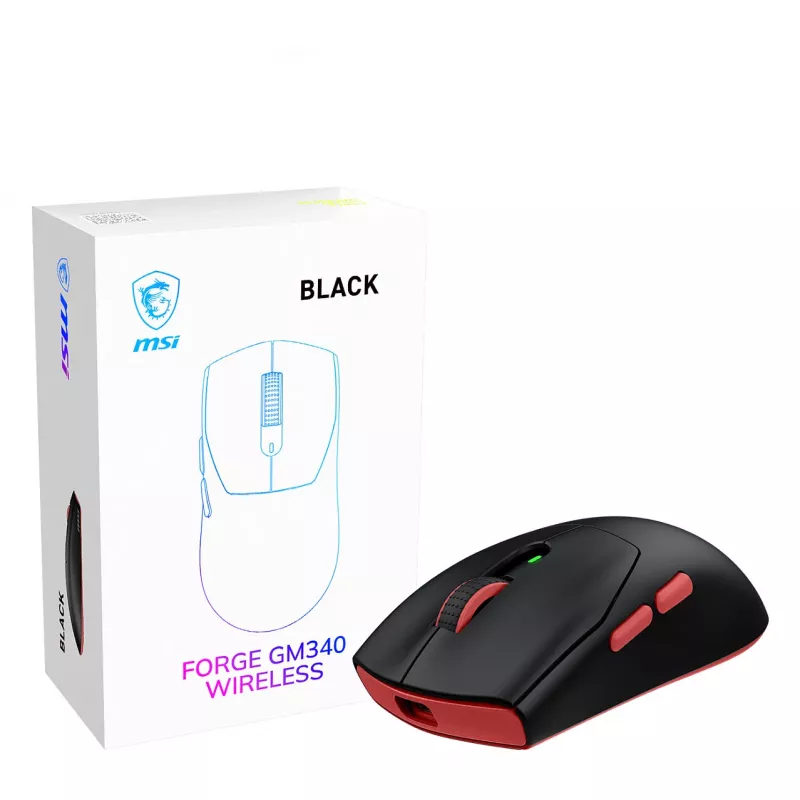 Rato gaming sem fios MSI Forge GM340, ambidestro, ótico, 12000 DPI, preto