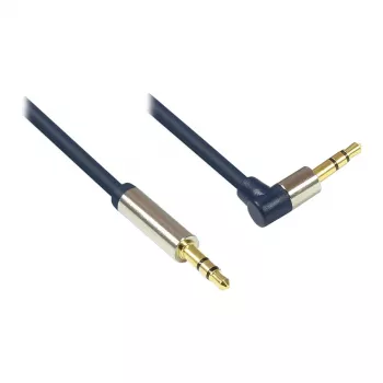 Cabo de ligação de áudio High-Quality 3,5mm, ficha jack para ficha jack angular à direita, caixa totalmente metálica, azul-escuro, 1m, Good Connections (GC-