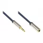 Cabo de ligação áudio High-Quality 3,5 mm, ficha jack macho para conector jack fêmea, caixa totalmente metálica, azul-escuro, 1 m, Good Connections (GC-M0051)