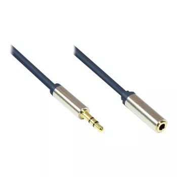 Cabo de ligação áudio High-Quality 3,5 mm, ficha jack macho para conector jack fêmea, caixa totalmente metálica, azul-escuro, 1,5 m, Good Connections (GC-M0052)