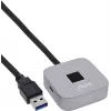 Leitor de impressões digitais USB com hub InLine 41360K, compatível com Windows Hello, cabo de 1,5 m, prateado