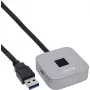 Leitor de impressões digitais USB com hub InLine 41360K, compatível com Windows Hello, cabo de 1,5 m, prateado
