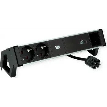 Régua de tomadas Bachmann 937.306 DESK2 ALU, preto, 2x Schuko, 1x USB-C 60 W