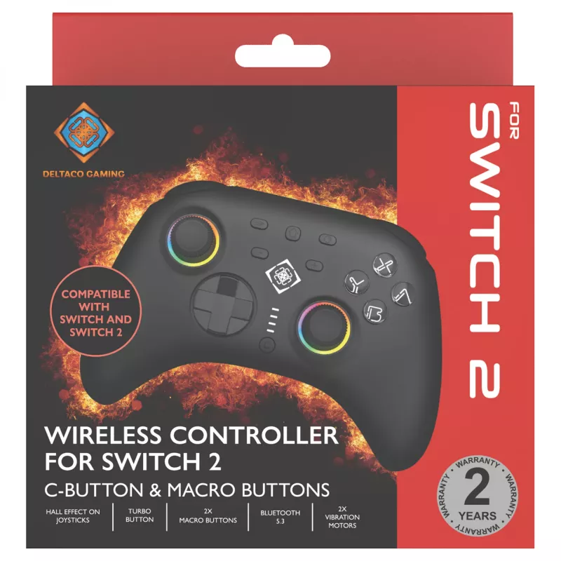 Comando Deltaco GAM-198 preto — Bluetooth e USB (Type-C) para Nintendo Switch, Switch 2, Switch OLED, Android, PC