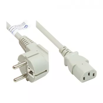 Cabo de alimentação ficha Schuko tipo E+F (CEE 7/7, angular) para C13 (reta), cinzento, 0,75 mm², 1,8 m, Good Connections® (P0130-GR018)