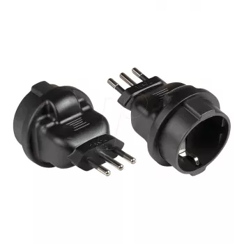 Adaptador de alimentação ficha italiana tipo L (CEI 23-16, reta) para tomada Schuko tipo F (CEE 7/3, reta), preto, Good Connections® (PA-6502S)