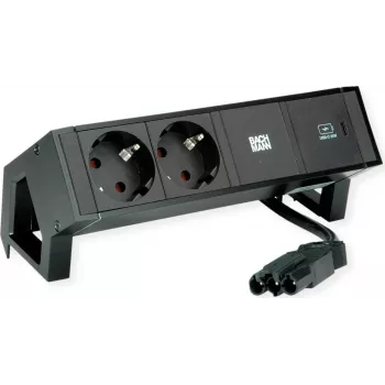 Bachmann 902.963 DESK2 régua de tomadas, preto (RAL9005), 2x Schuko, 1x USB-C 30 W