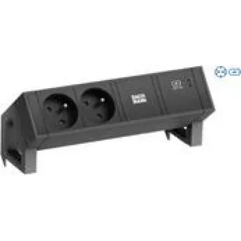 Bachmann 902.964 DESK2 régua de tomadas, preto (RAL9005), 2x Schuko, 1x USB-C 60 W