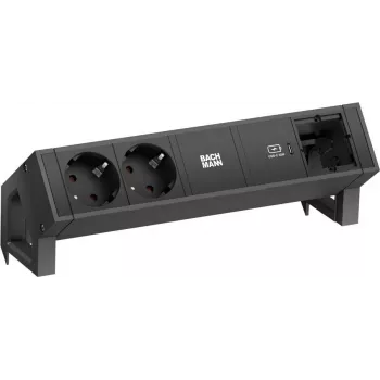 Bachmann DESK 2 régua de tomadas, 2x Schuko, 1x USB-C 30W, preto