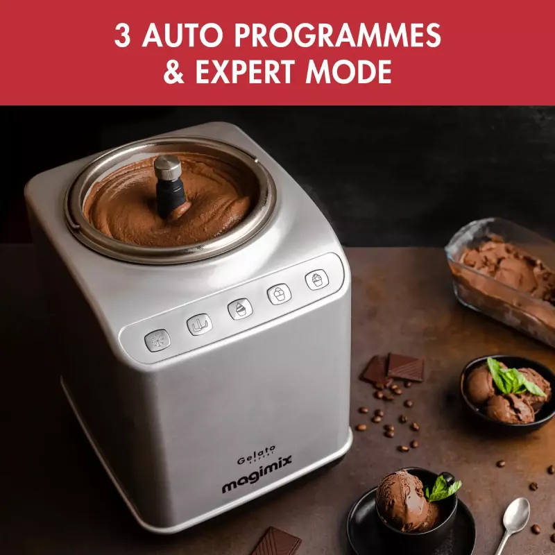 Máquina de gelados com compressor Magimix Gelato Expert, 2 L, 180 W, aço inoxidável