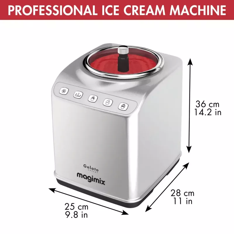 Máquina de gelados com compressor Magimix Gelato Expert, 2 L, 180 W, aço inoxidável